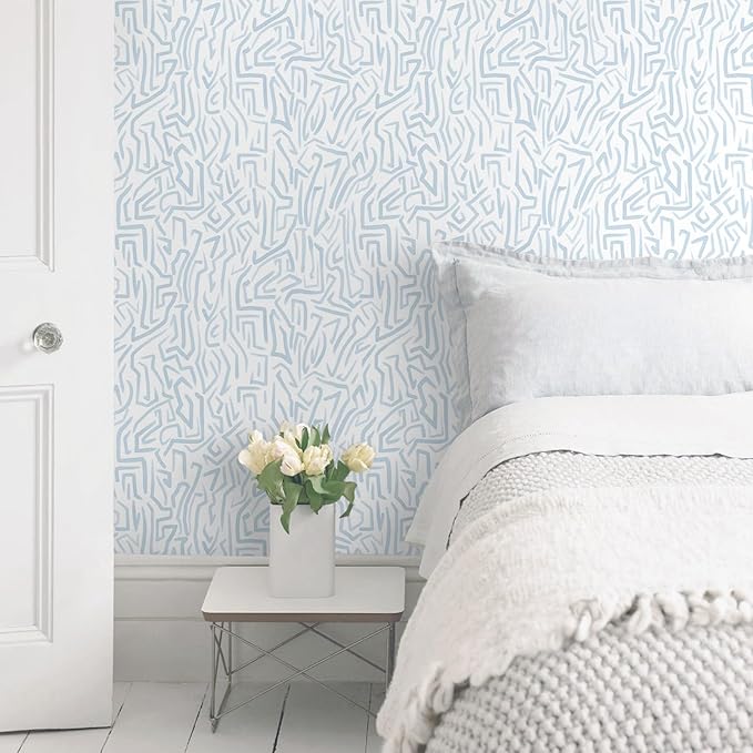 Ismoon 17.3"x 393"Blue and White Wall Paper Peel and Stick Modern Blue Striped Wallpaper Removable Self-Adhesive Neutral Wallpaper Contact Paper for Cabinets and Drawers Vinyl Roll