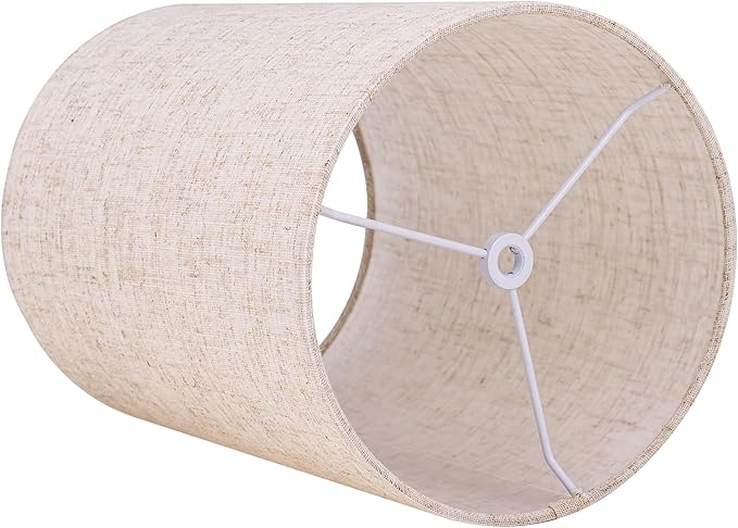 Wellmet Linen 8"x 8"x11" Lampshade, No Assembly Required, Classic Modern Lamp Shade for Table Lamp, Bedside Lamp, Floor Lamp, Fabric Drum Lampshade, Spider Fitter