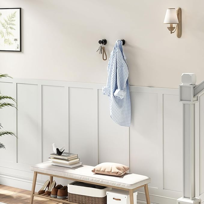 Angle Simple Towel Hooks for Bathroom, Stainless Steel Coat Robe Hooks, Bathroom Hand Towel Hanger for Wall, Matte Black, 2 Pack