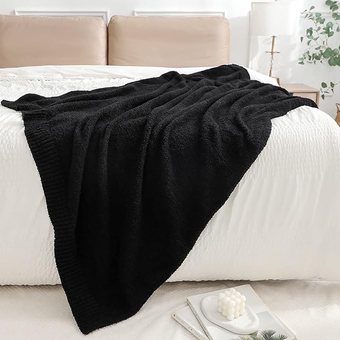 bearberry Super Soft Fluffy Throw Blanket Lightweight Cozy Warm Throw Blankets for Couch Bed Sofa All Season (Black, 40”x50”)