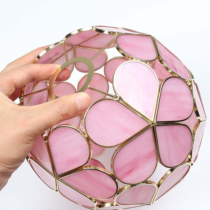 Bieye Tiffany Style Stained Glass Flower Petal Lampshade (Pink, 8" Hydrangea)