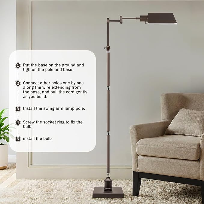 GyroVu Traditional Height Adjustable Pharmacy Floor Lamp with 350° Swing Arm, 3 Color Temperature Adjustable Standing Lamp Metal Shade for Living Room Reading House Bedroom Home Office(Bronze)