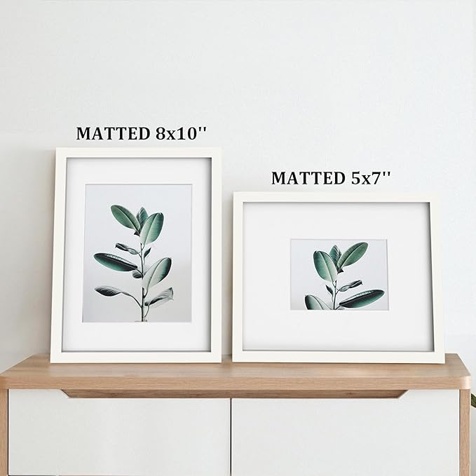 Egofine 11x14 Picture Frames 4PCS Covered by Plexiglass, Made of Solid Wood, Display Pictures 8x10/5x7 with Mat or 11x14 Without Mat for Table Top and Wall Mounting, White with Texture