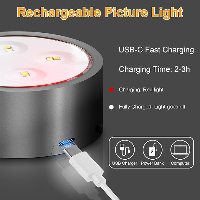 3Pack Picture Lights for Wall, RGB Color Changing Led Art Display Light with Rechargeable Battery Operated, Magnetic Painting Light with Remote Control, Wireless Home Wall Decorative Lighting, Black