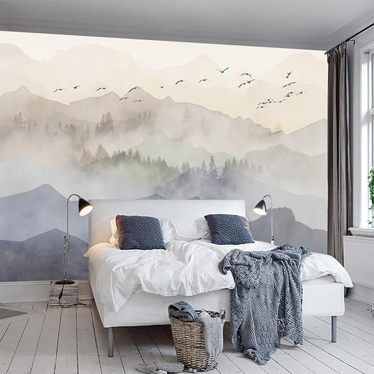 WFBHUA-Foggy Forest Mountain Wallpaper Mural Natural Woodland Landscape Wallpaper for Living Room Bedroom (Not Peel and Stick)