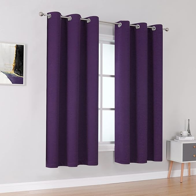 DUALIFE Dark Purple Blackout Curtain Panels for Small Window Treatment 54 Inch Length Set of 2 Panels Thermal Insulated Room Darkening Bedroom Curtains Drapes for Living Room 38x54 Inch