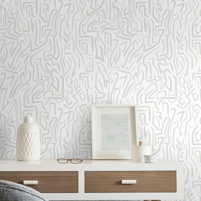 Ismoon 17.3"x 78.7"Gray and White Wall Paper Peel and Stick Modern Gray Striped Wallpaper Removable Self-Adhesive Neutral Wallpaper Contact Paper for Cabinets and Drawers Vinyl Rol
