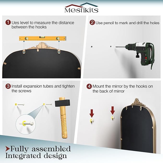 30" x 40" Antique Gold Arched Mirror for Wall, Vintage Brass Bathroom Mirror with Metal Frame, Bronze Ornate Gold Vanity Mirror for Entryway, Mantel, Powder Room