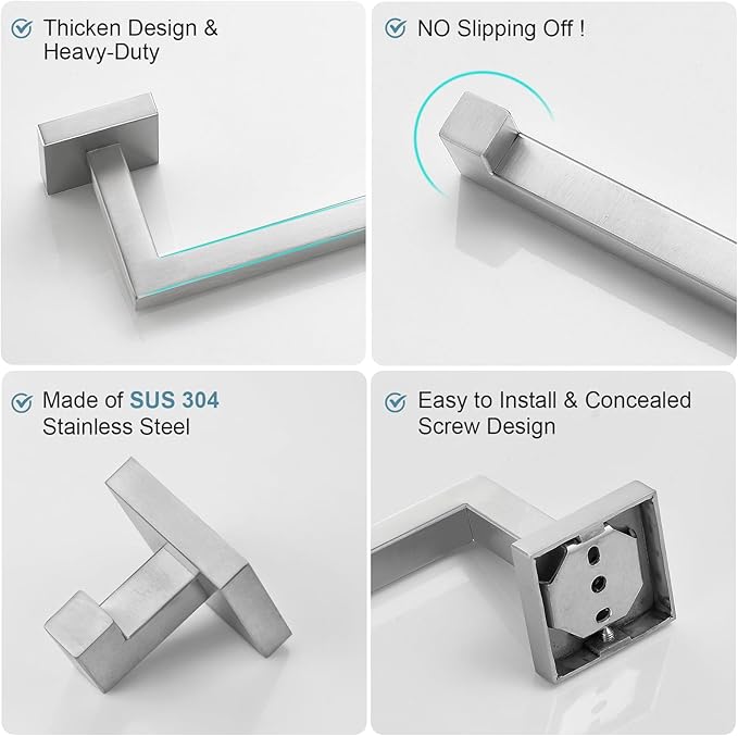 Towel Bar Set 5 Pieces Brushed Nickel Bathroom Hardware Set Includes 23.6 Inch Towel Bar Toilet Paper Holder Towel Ring Towel Hooks SUS304 Stainless Steel Hand Towel Holder for Bathroom Wall Mounted