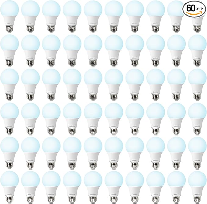 60 Pack LED Light Bulbs 60 Watt Equivalent, A19 5000K Daylight, 800 Lumens, E26 Base, Non-Dimmable, 8 Watt Energy Efficient LED Bulbs for Home Lighting