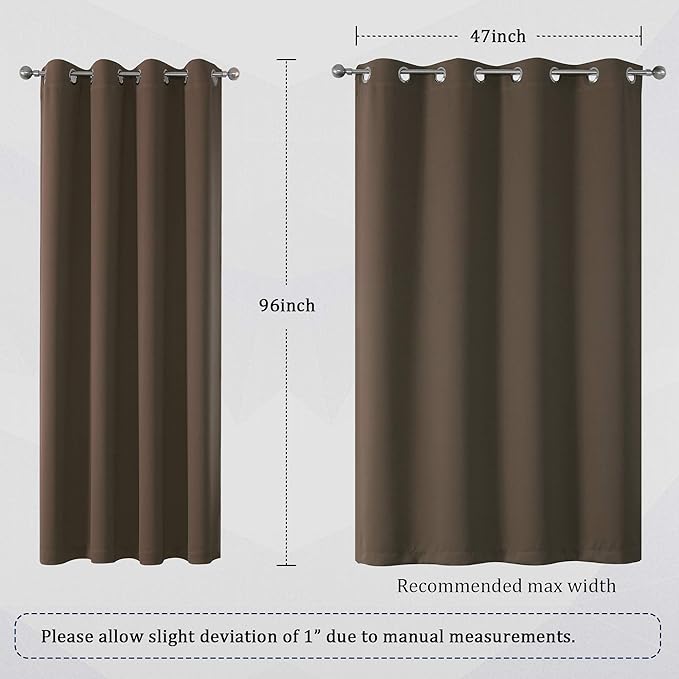 DUALIFE Brown Curtains 96 Inches Long Coffee Color Blackout Curtains with Grommet 2 Panels Set Thermal Insulated Room Darkening Solid Widow Curtain Panels/Drapes for Bedroom 52x96 Inch