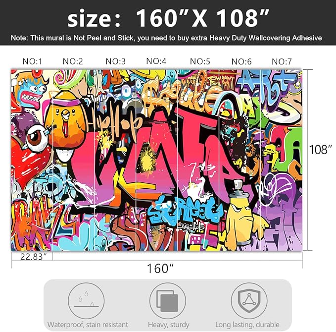 -Street Art Graffiti Wallpaper Fabric Wallpaper Living Room Bedroom Bathroom Boys Girls Children's Room Abstract Large Wall Mural- 160"x108"（ not Peel and Stick）