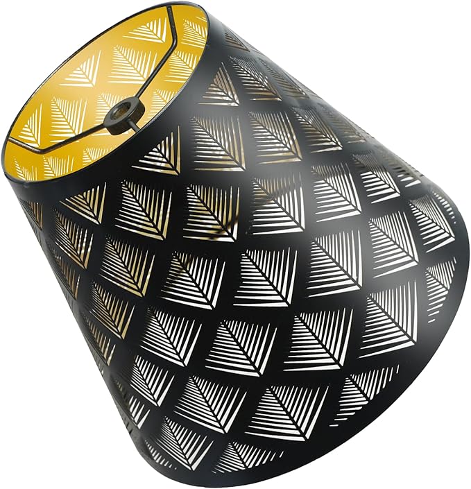 Small modern black gold lamp shades,metal boho scalloped lamp shade,Lamp shade replacement 5" top, 9" bottom, 7" high (Spider Fitter) lamp shades for table lamps and floor lamp,Unique arrow Etched