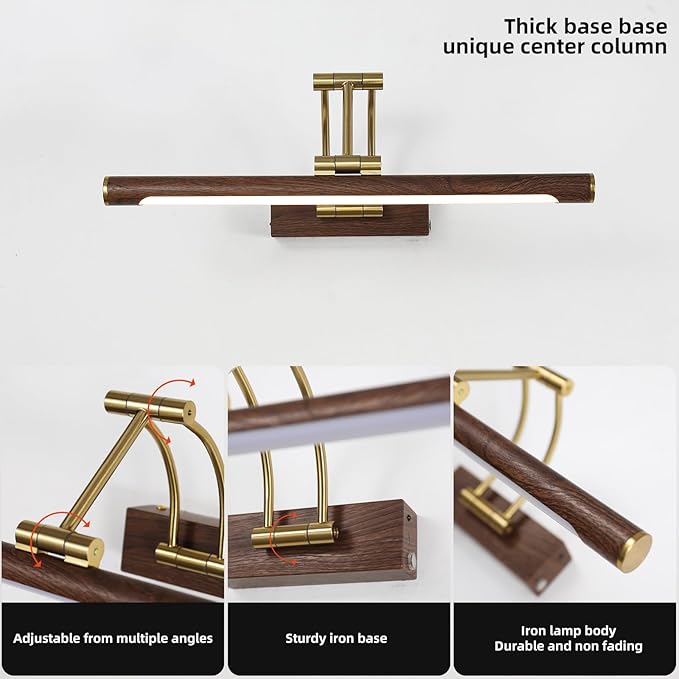 Wireless Picture Lights for Wall Rechargeable,16.1" Battery Operated Art Light for Paintings,3CCT Dimmable with Remote,Rotatable Gallery Light for Pictures Display,Wood Grain