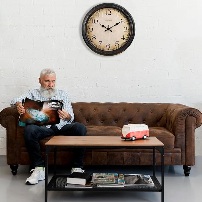 16 Inch Large Wall Clock Battery Operated Retro Decorative Round Clocks for Living Room Kitchen Office Decor, Bronze