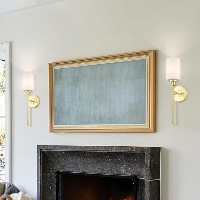 XiNBEi Lighting Brass Wall Sconce, 1 Light Bathroom Sconce Light Modern Glass Sconces Wall Lighting for Hallway Corridor & Living Room