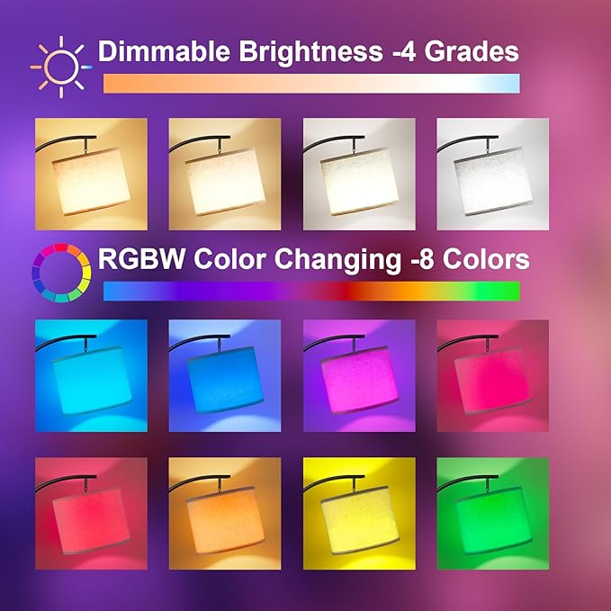 Ambimall Floor Lamps with Smart Light Bulb, RGB + Color Temperatures Bright Dimmable Smart Floor lamp(Beige Shade & Black Pole)