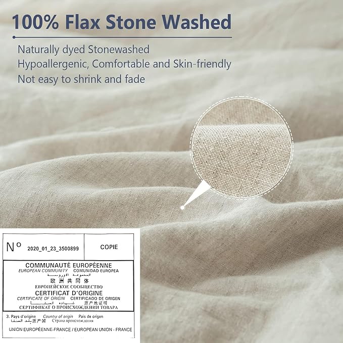 Simple&Opulence 100% Linen Pillow Case King Size Set of 2, Linen Pillow Covers with Overlap Closure, Luxury Breathable Pillowcases Protectors Suitable for All-Season (20" X 36", Linen)