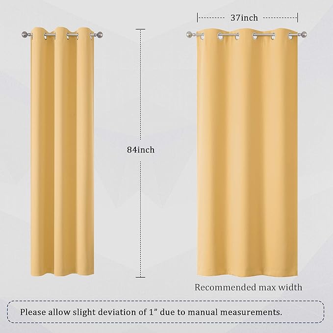 DUALIFE Butter Yellow Curtains for Bedroom Kids 84 Inches Long Room Darkening Solid Window Drapes for Living Room Thermal Insulated Grommet Top 42W x 84L,2 Panels