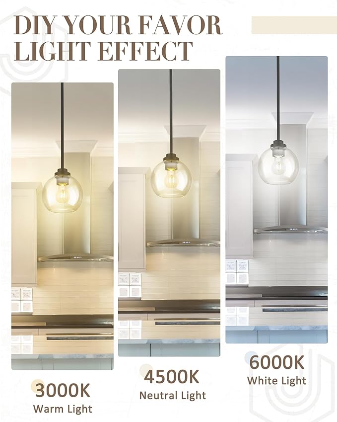 Matte Black Pendant Light, Mid Century Globe Haning Light Fixture Ceiling with Clear Glass for Kitchen Island Dining Room Bedroom Hallway Foyer (1 Pack), PL101BK