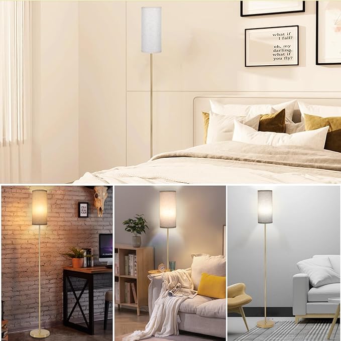 Boostarea Floor Lamp for Living Room with 3 Color Temperatures Bulb, Industrial Floor Lamps, Gold Classic Tall Lamp for Office, Standing Lamps for Bedroom, Kids Room, Reading(9W LED Bulb, Linen Shade)