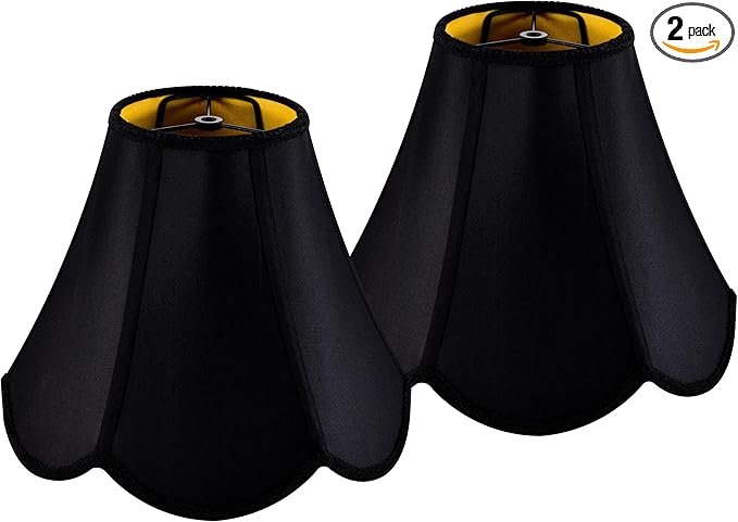GO&SO Black Bell Lamp Shades Set of 2 (Petal Edge Braid) Scalloped Lamp Shade,6"Top x 13"Bottom x 10.6"Vertical Height (Spider) Replacement Lamps Shades for Table Lamp,Floor Lampshade,Easy Assembly