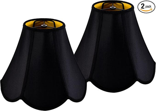 GO&SO Black Bell Lamp Shades Set of 2 (Petal Edge Braid) Scalloped Lamp Shade,6"Top x 13"Bottom x 10.6"Vertical Height (Spider) Replacement Lamps Shades for Table Lamp,Floor Lampshade,Easy Assembly