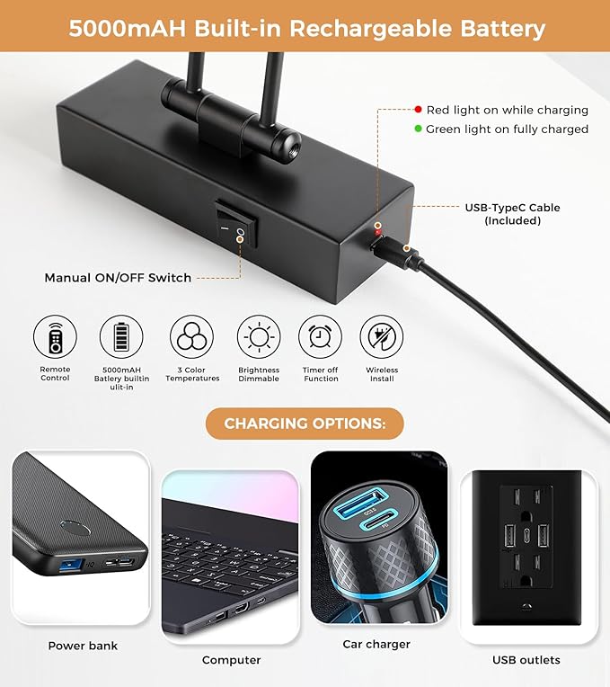 Joossnwell Battery Operated Picture Lights Wireless Painting Light with Remote Art Lighting for Wall Black Rechargeable Gallery Wall Light for Frame Display Artwork Portrait 15.43 Inch