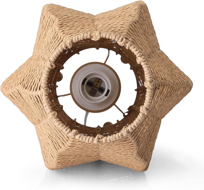 Rattan Woven Side Table Lamp for Bedroom Living Room, Boho Coastal Lamp Farmhouse Nightstand Lamp Tripod Desk Lamps Mid Century for Beach Room Kids Room Cafe Bar