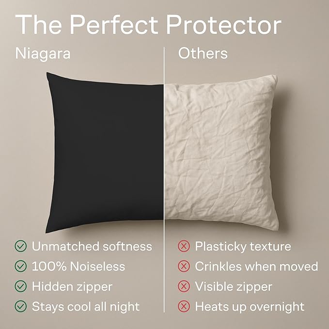 Ultra Soft Pillow Protectors with Zipper Queen Size - Set of 4 Breathable Pillow Covers - 100% Protection Against Stains, Dust & Dirt - Machine Washable (Black)
