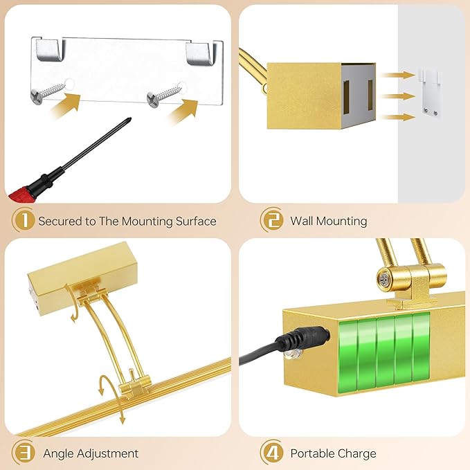 23.6 Inch Picture Light for Wall, 2 Pack 6400mAh Rechargeable Battery Operated Picture Lights, Remote Gallery Light for Wall Pictures, Paintings, Artwork, Poster, Dartboards, NO Wire