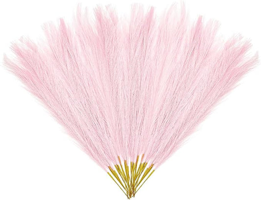 30 Pcs Light Pink Faux Pampas Grass, 17 Inches Artificial Pampas Grass Bulk, Short Fluffy Faux Pompas for Vase Filler, Home Boho, Wedding Anniversaries, Baby Shower Decoration