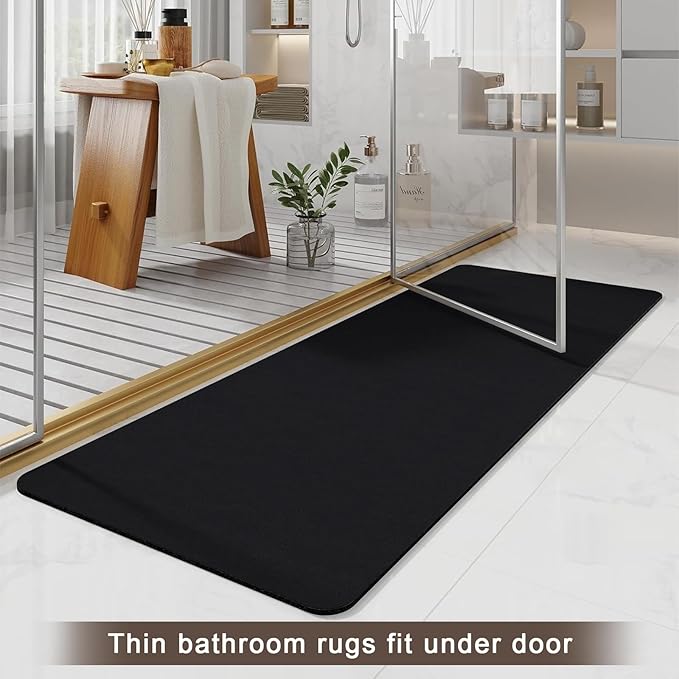 Diatomaceous earth bath mat Bathroom Rugs Sets 3 Piece Super Absorbent Quick Dry Bath Mats, Rubber Non Slip Shower Mat and Toilet Mat U Shape, Shower Rug for in Front of Bathtub Shower, Black