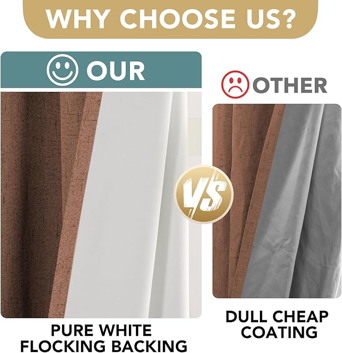 H.VERSAILTEX 100% Blackout Curtains for Bedroom Thermal Insulated Linen Textured Curtains Heat and Full Light Blocking Drapes Living Room Curtains 2 Panel Sets, Washed Spice, 52x72 Inch