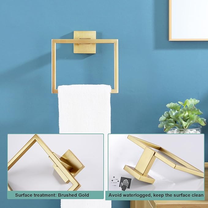 KOKOSIRI Hand Towel Ring Shower Towel Hanger Holder Bath Towel Holder Bathroom Lavatory Stainless Steel Wall Mount, Brushed Gold, B3004BG