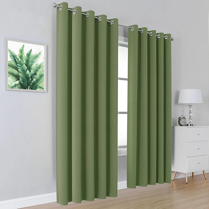 DUALIFE Grommet Curtains Sage Green 96 Inch Length 2 Panels Set Light Blocking Curtains for Bedroom Thermal Insulated Room Darkening Curtains Panels 60 x 96 Inches Long