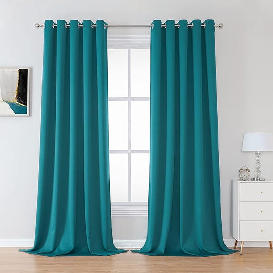 DUALIFE 120 Inch Length Teal Curtains 2 Panels Set Grommet Curtain Drapes Insulated Thermal Room Darkening Blackout Curtains for Bedroom Boy Kids Room 60x120 Inches Long