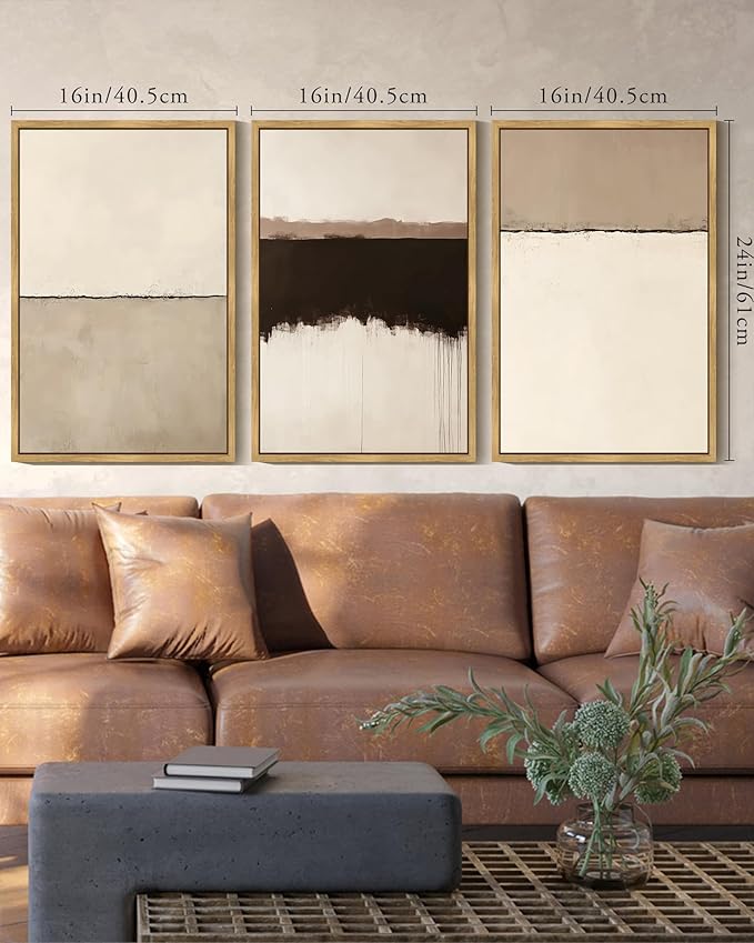 KUVIOKE Abstract Framed Wall Art Minimalist Beige Gray Pastel Watercolor Wall Decor Modern Illustration Neutral Art Painting Home Decor 16x24in (Natural Framed)