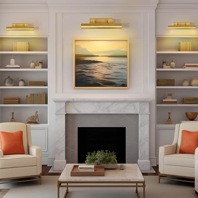 18in Brass Picture Lights Hardwired, 3-Light Gold Modern Picture Light for Wall, Rotatable Art Light Over Picture Frame for Living Room, Bookcase, Artwork, Poster (Includes Bulbs)