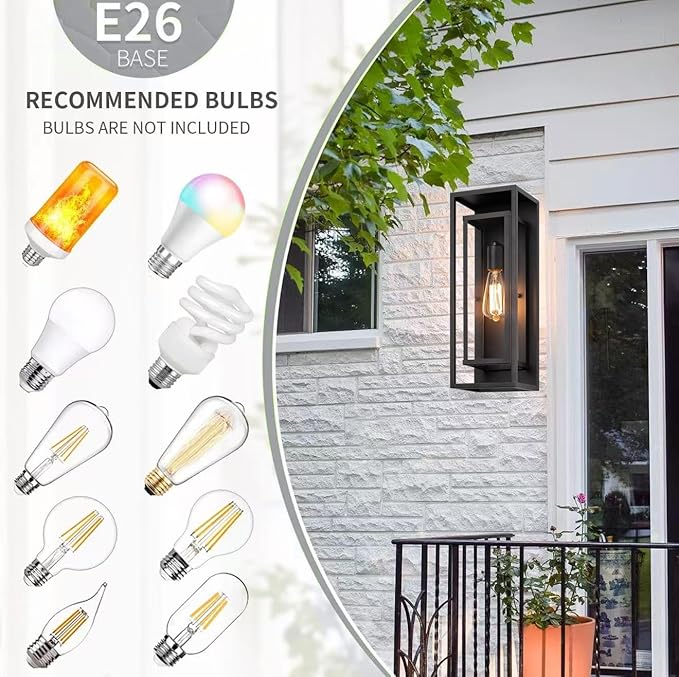 1 Pack 18 inches Outdoor Wall Lantern Light Fixture, Large Black Exterior Waterproof Wall Sconce, Anti-Rust Mount Porch Light with Clear Glass,E26 Socket