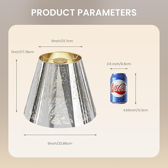 Small modern Chrome Gold lamp shades,metal boho scalloped lamp shade,Lamp shade replacement 5" top, 9" bottom, 7" high (Spider Fitter) lamp shades for table lamps and floor lamp,Unique Forest Etched