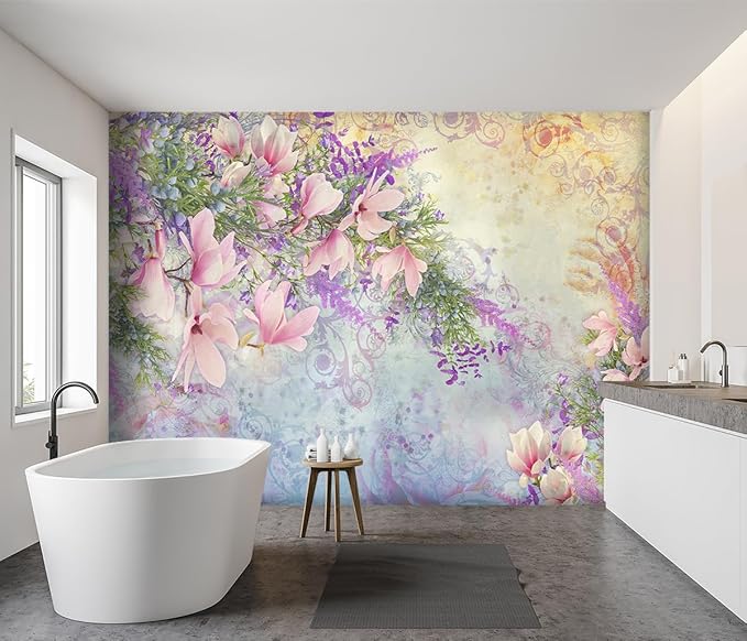 -Magnolia Flower Botanical Floral Fabric Wallpaper Living Room Bedroom Bathroom Flowers Wall Mural- 137"x96"（ not Peel and Stick）