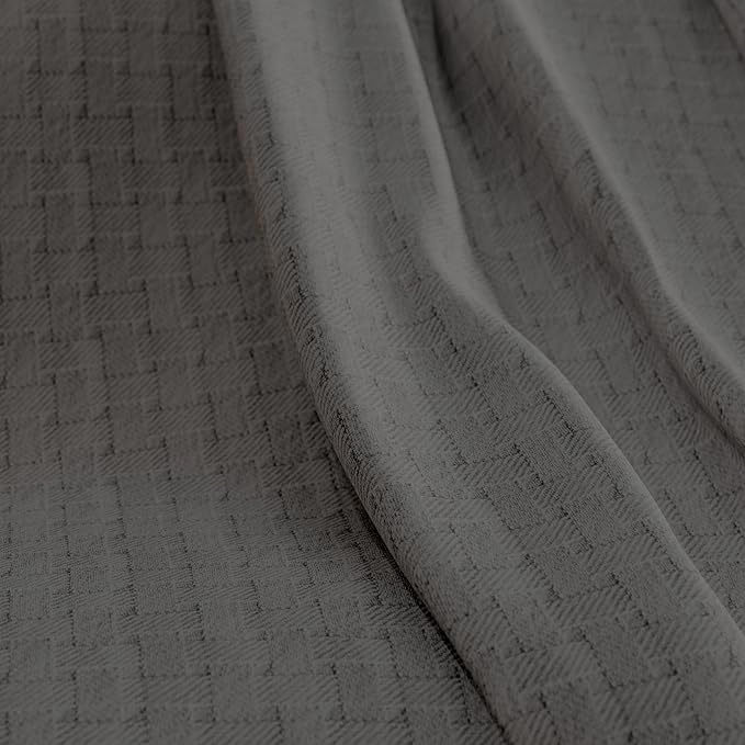 Full/Queen (90"x90") Dark Gray 100% Cotton – Soft, Breathable, Anti-Odor, Warm & Cozy Bed Blanket for All Seasons, Basket Weave, Luxury Bedding