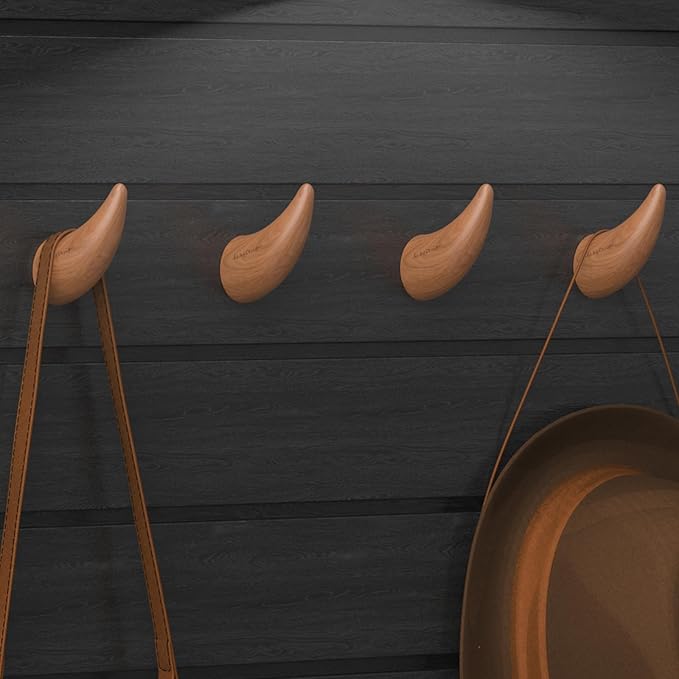 World’s Only - Unique Wall Hooks, 4 Pack Coat Hooks, Horn Shape Design, Decorative Bag Hooks, Cowboy Hat Rack for Wall – Natural, Space-Saving, Baseball Cap Organizer