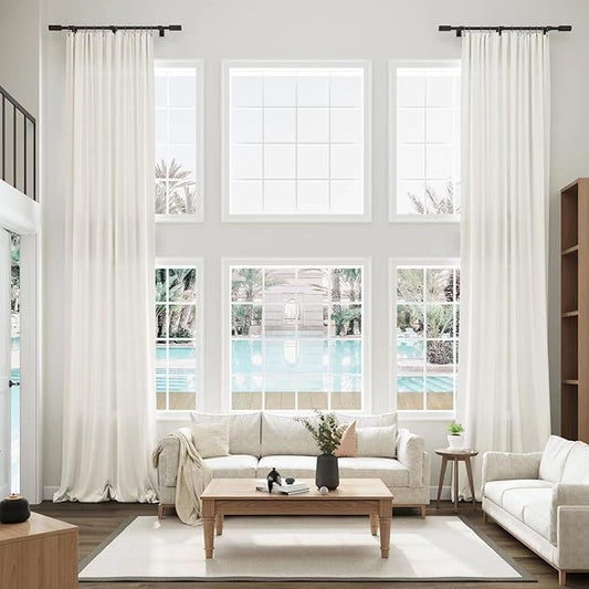 Guken Natural Linen Curtains for Living Room Bedroom 2 Panels Set Rod Pocket Light Filtering Semi Sheer Window Curtains 52 Inch Width Boho Farmhouse Linen Drapes Cream Ivory, W52 x L130