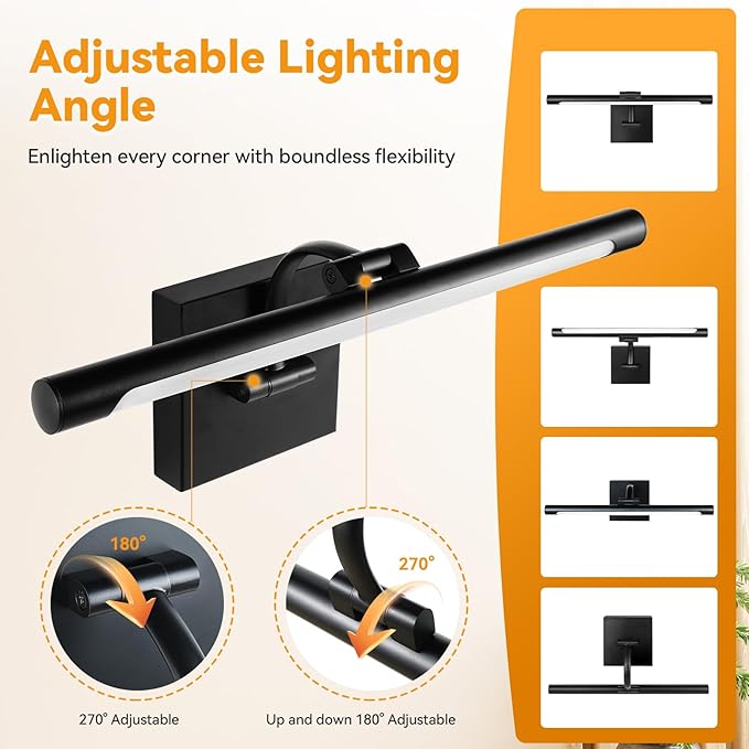 JO.KO 15.75 Inch LED Picture Lights for Wall Hardwired, Poster Art Gallery Light 10-100% Dimmable, 3000k Warm White Black Wall Sconces 7W CRI90 for Gallery Artwork, Paintings and Bathroom