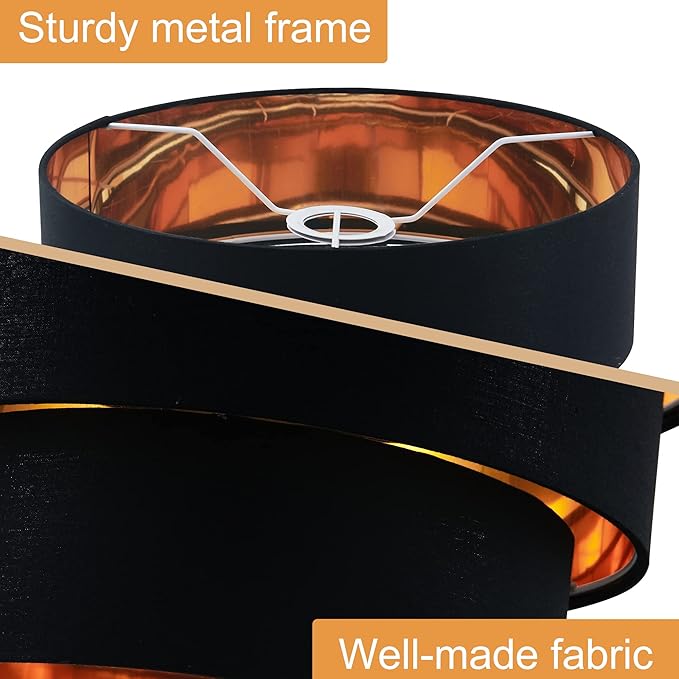 EDISLIVE 3-tier Drum Linen Lamp Shade for Pendant Lamp Floor Lamp Chandelier Replacement Shade Clip on Bulb Classic Round Lampshade Cover Only (Black)