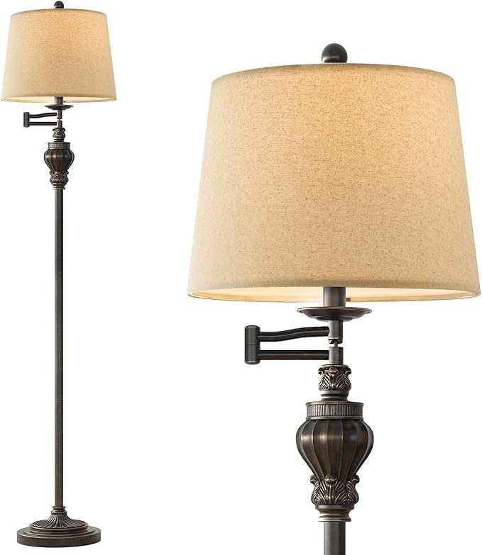 61" Vintage Floor Lamp with 350° Adjustable Swing Arm, Standing Lamp for Bedroom Living Room Bedside Nightstand Retro Farmhouse Mid Century Lamp Light Home Décor Office Gifts