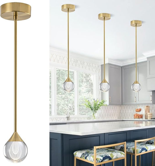 1-Light Teardrop Crystal Pendant Light, Dimmable Mini LED Crystal Hanging Light Fixtures, Gold Brushed Brass Finish Modern Ceiling Pendant Lighting for Kitchen Island Dining Room Bedroom Bar