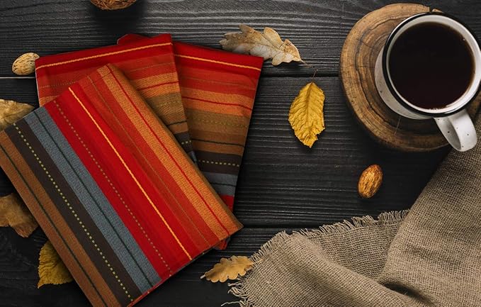 Urban Villa Kitchen Towels Cuisine Stripes Premium Quality 100% Cotton Dish Towels Mitered Corners Ultra Soft (Size: 20X30 Inch) Red Multi Highly Absorbent Bar Towels & Tea Towels - (Set of 6)